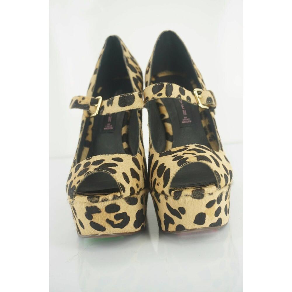 Steve Madden Leopard Hair Knockout Mary Jane Pump Size 8 New Wedge Open Toe$200 - Picture 4 of 11